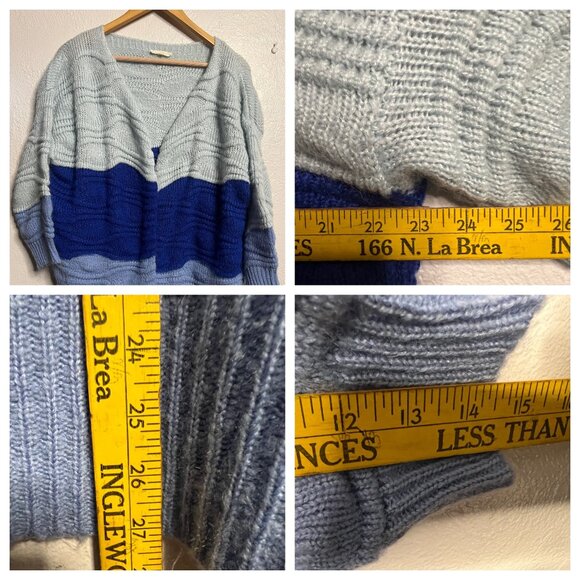 Promesa Women Oversized S Color Block Blue Knit Cardigan Sweater Grandma Core - Picture 10 of 14